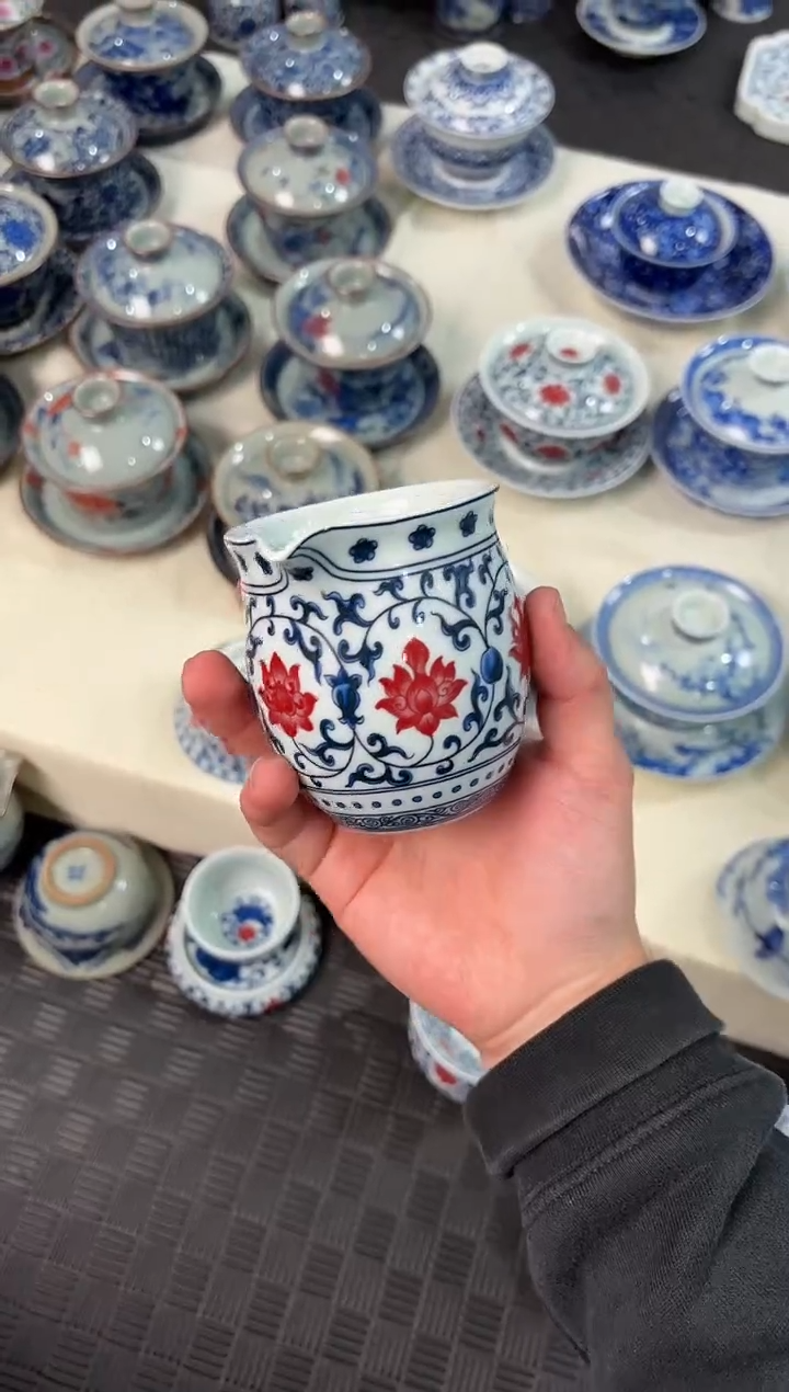 盖碗瓷景德镇陶瓷茶具元青花釉里红缠枝莲公道