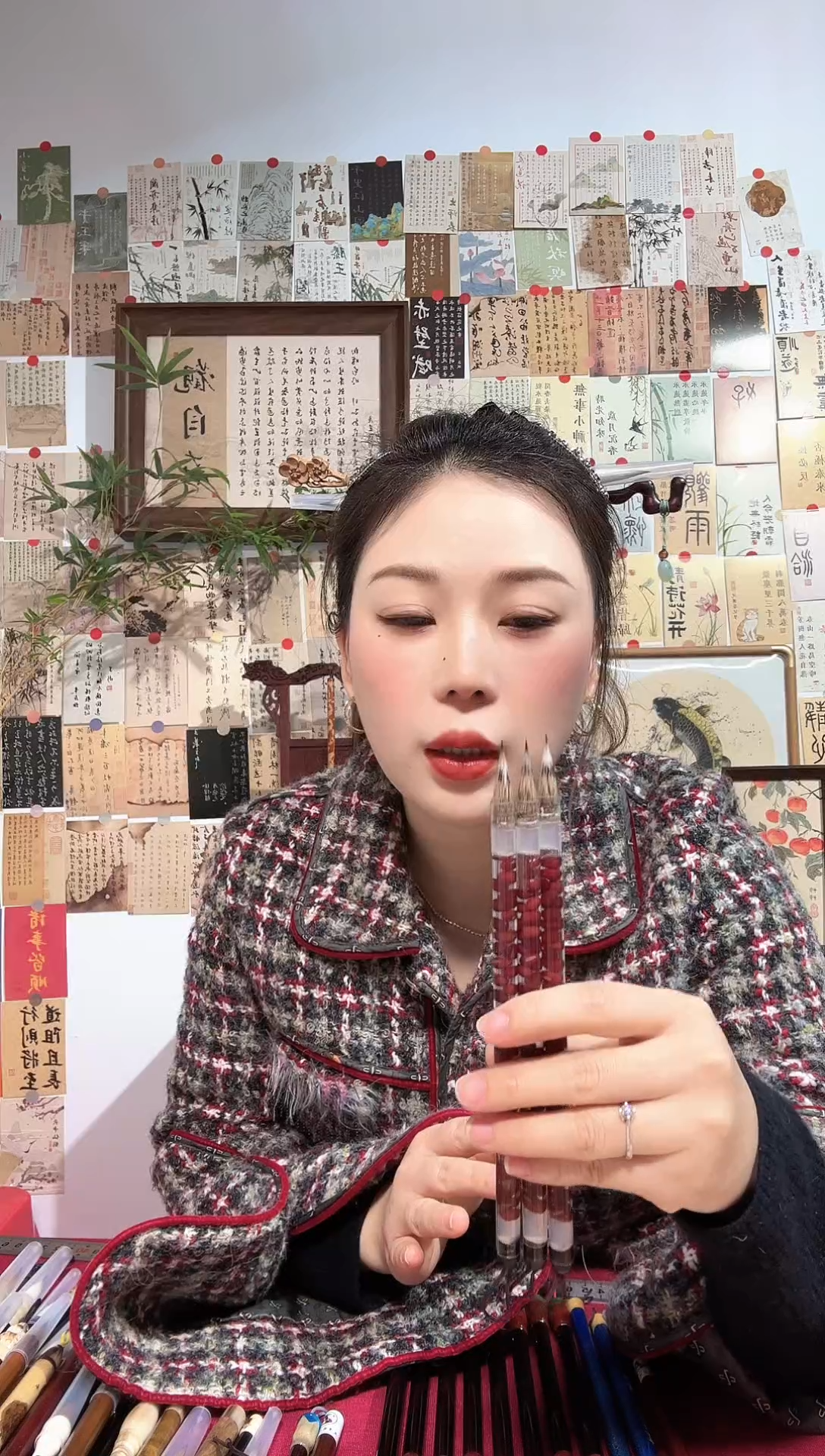 闪3 红豆笔杆紫毫三副笔出锋2.2（清水试笔）一支