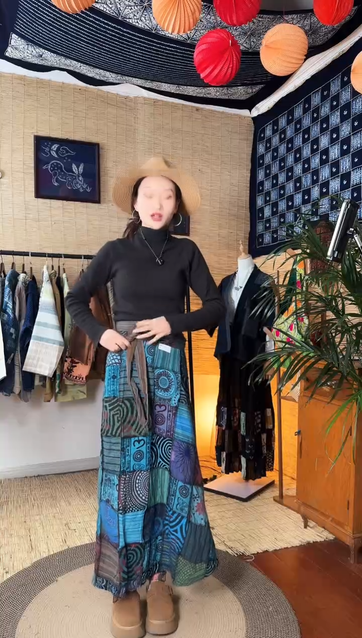 【闪购商品】设计师款彩绘拓印拼接裹裙