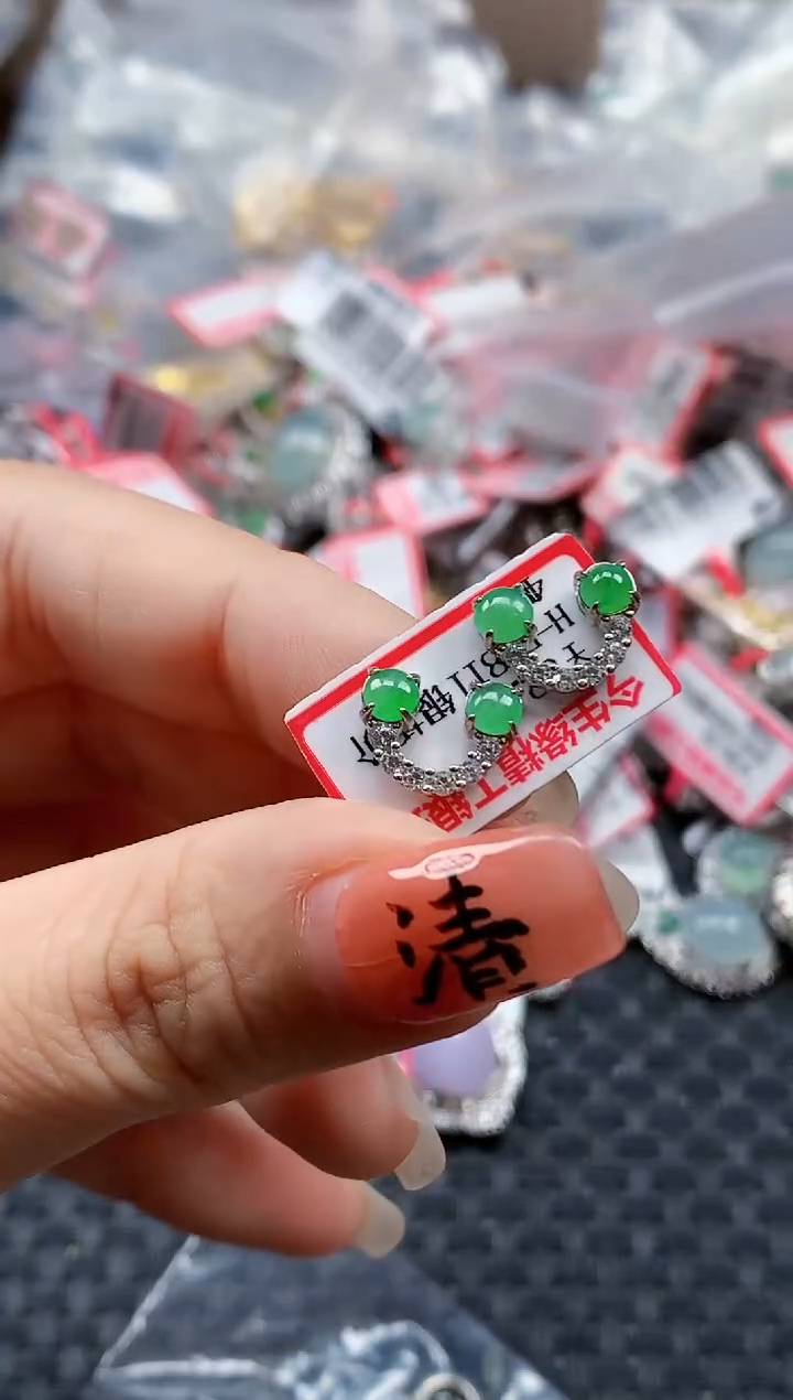 银S925镶嵌戒指翡翠天然A货缅甸翡翠