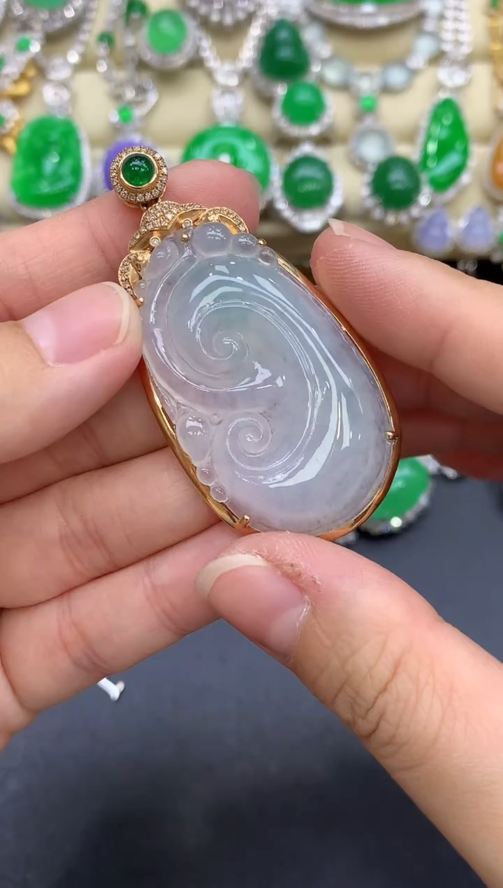 颈饰18K金镶嵌翡翠283-中国好珍宝