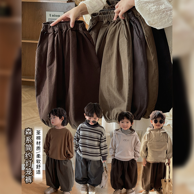 《多色版本》面料软型KW104复古男童女童简约灯笼裤