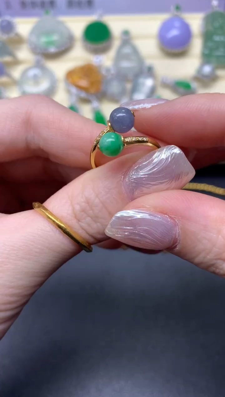 【闪购商品】翡翠戒指18K金镶嵌戒指|1300+130