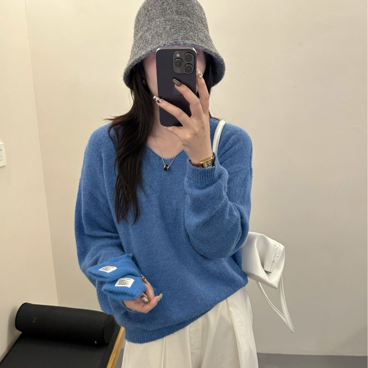 【海雾蓝调】时尚减龄百搭蓝色圆领长袖套头针织衫558