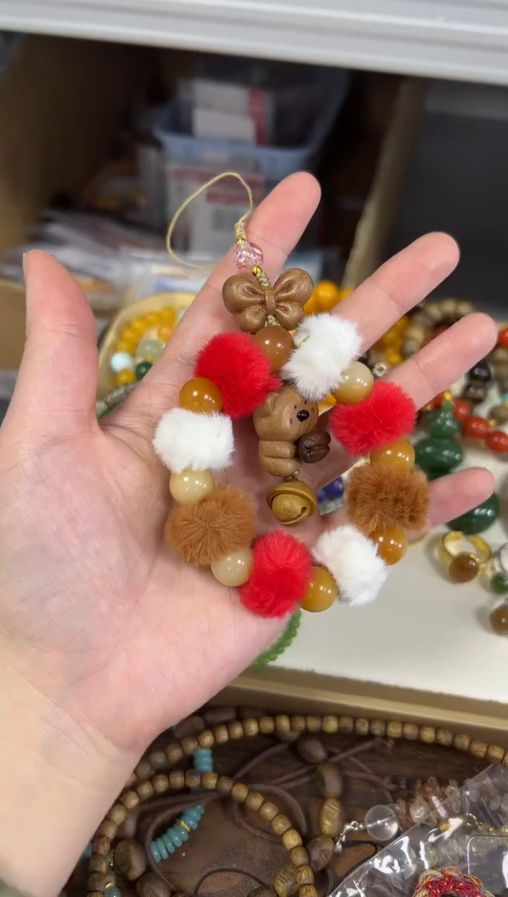 檀香木吊坠檀木小熊毛茸茸编制款挂件[11]