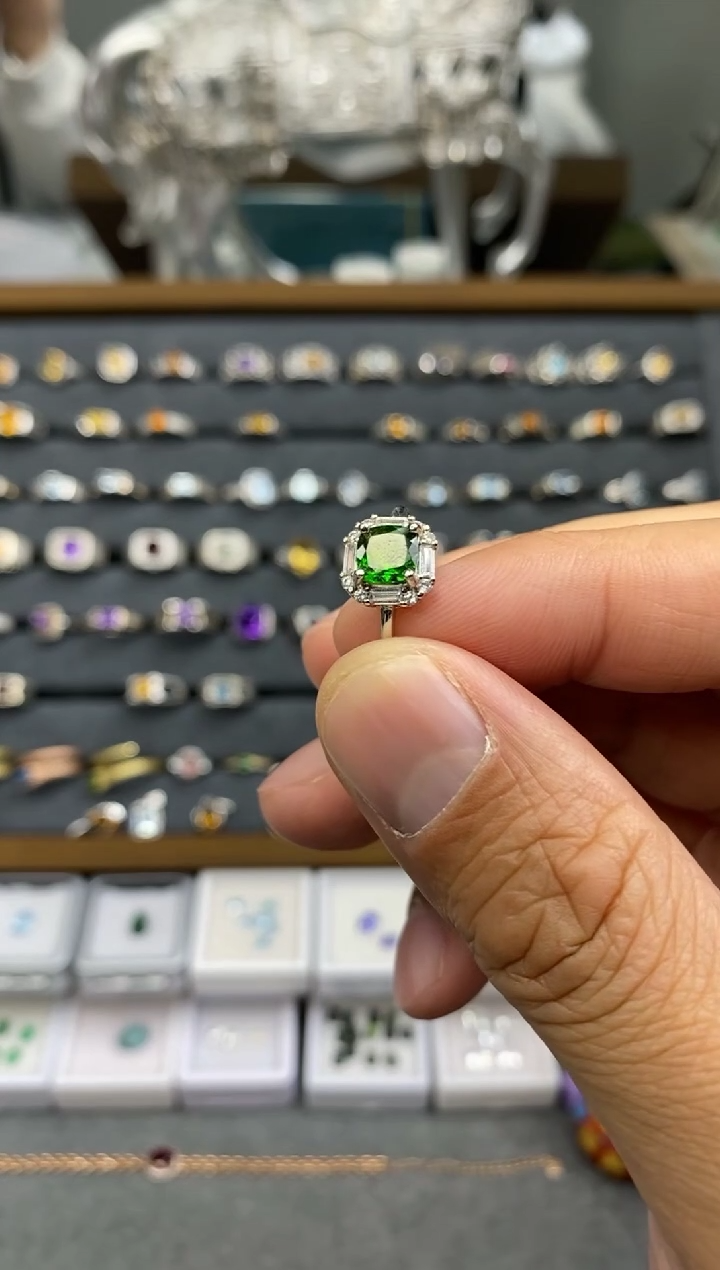 银S925镶嵌透辉石戒指活口戒圈拍下备注身高体重