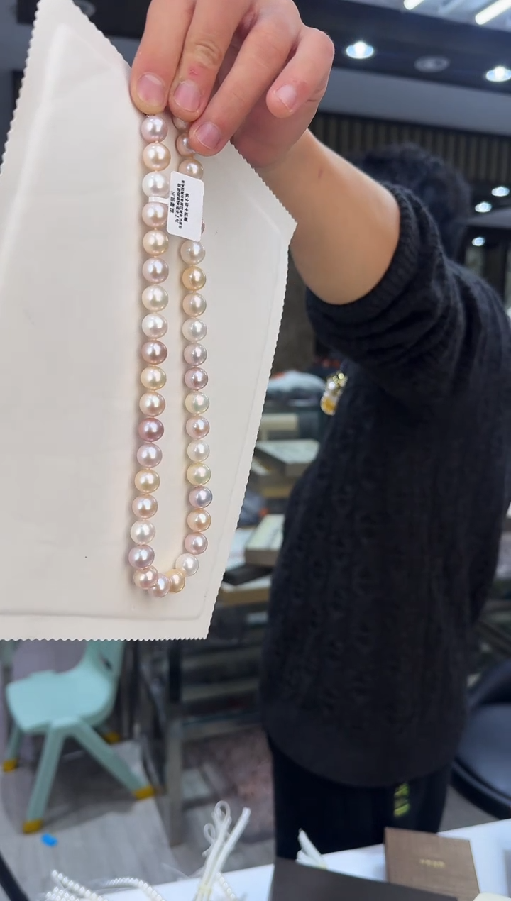 项链银S925镶嵌淡水珍珠无核10-11糖果色项链多样性发一