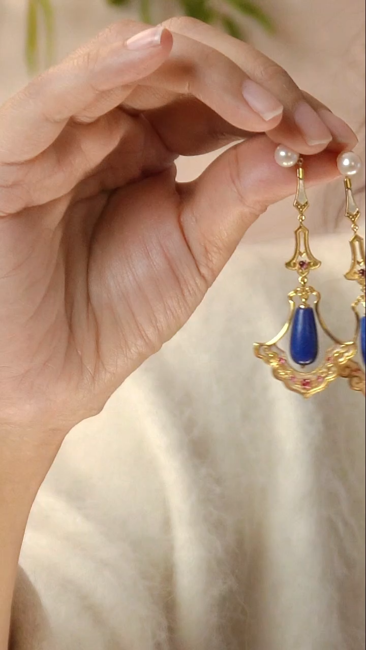 纯铜锆石合金国风耳饰