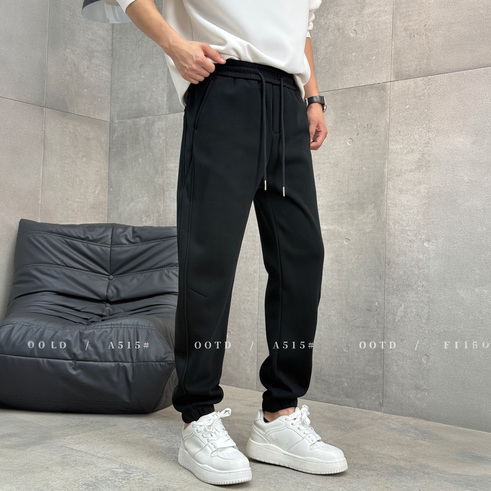 #515 加绒火山棉男士秋冬季休闲卫裤小直筒抽绳弹力百搭男束脚裤