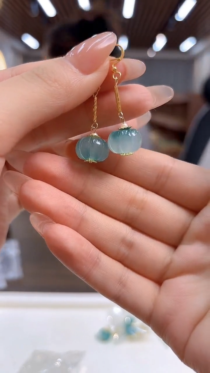 14K金镶嵌翡翠耳饰DIY款E920