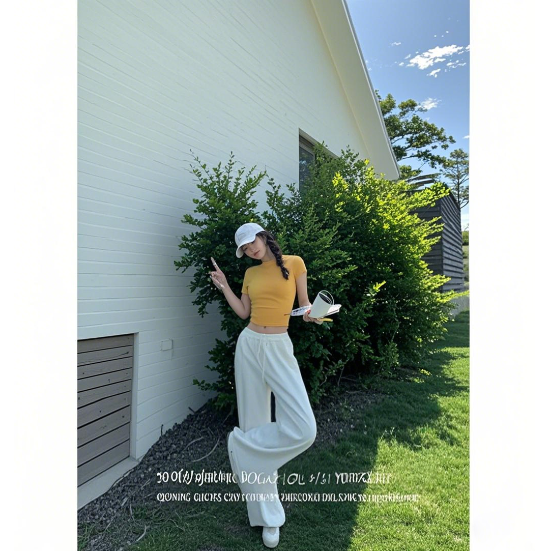 唐造新款空气裤浅彩色2025夏季清凉直筒垂软拖地裤下摆抽绳款6098