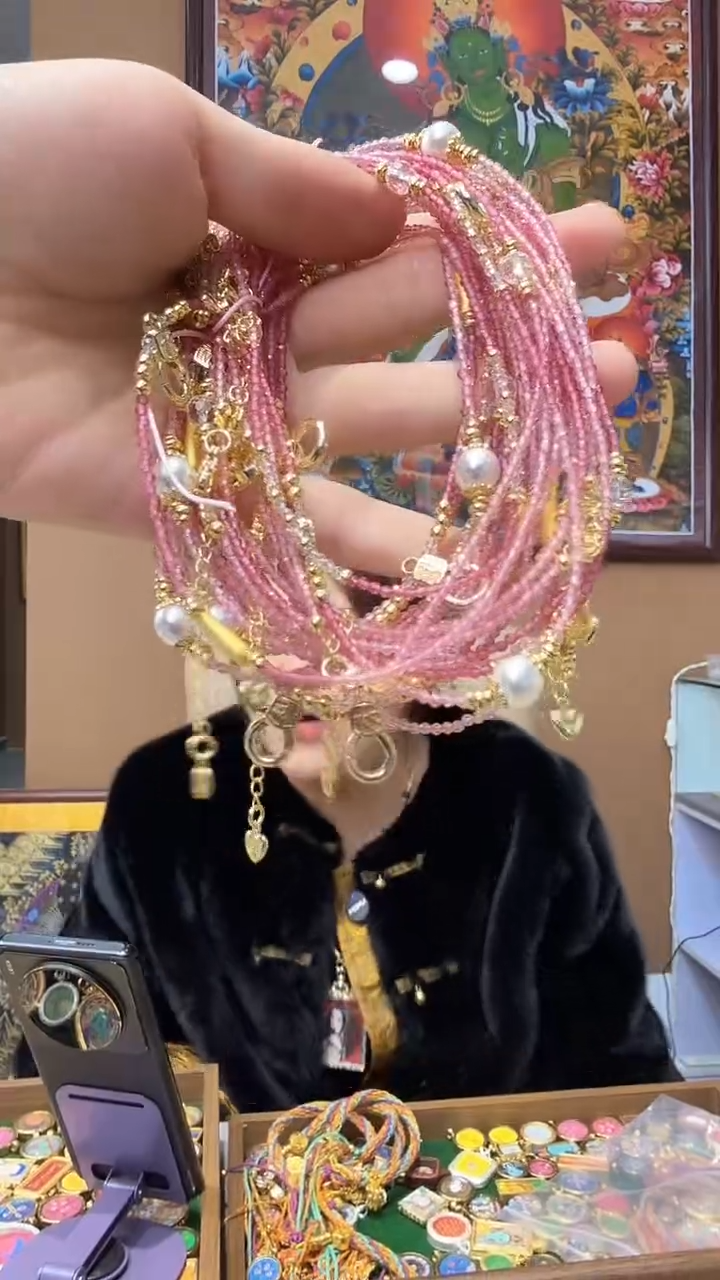 吊坠粉色唐卡链-热贡纯手绘唐卡