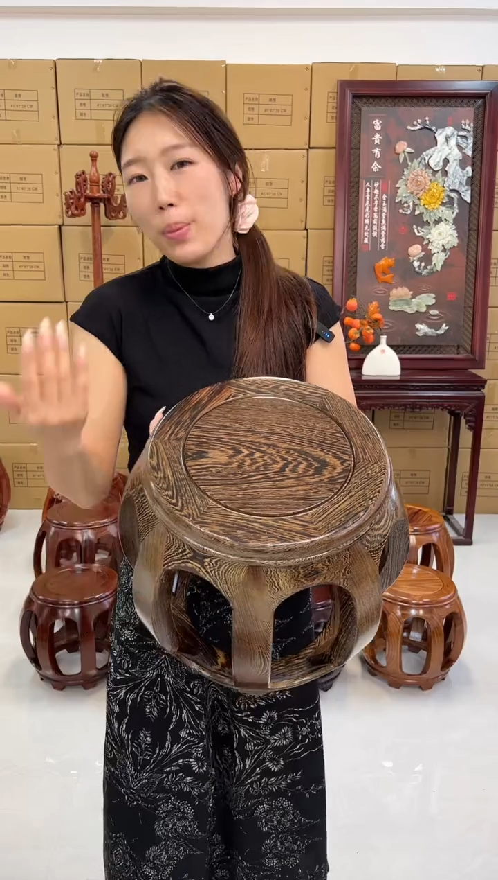 鸡翅木类家具国标鸡翅木小号鼓凳假一赔四