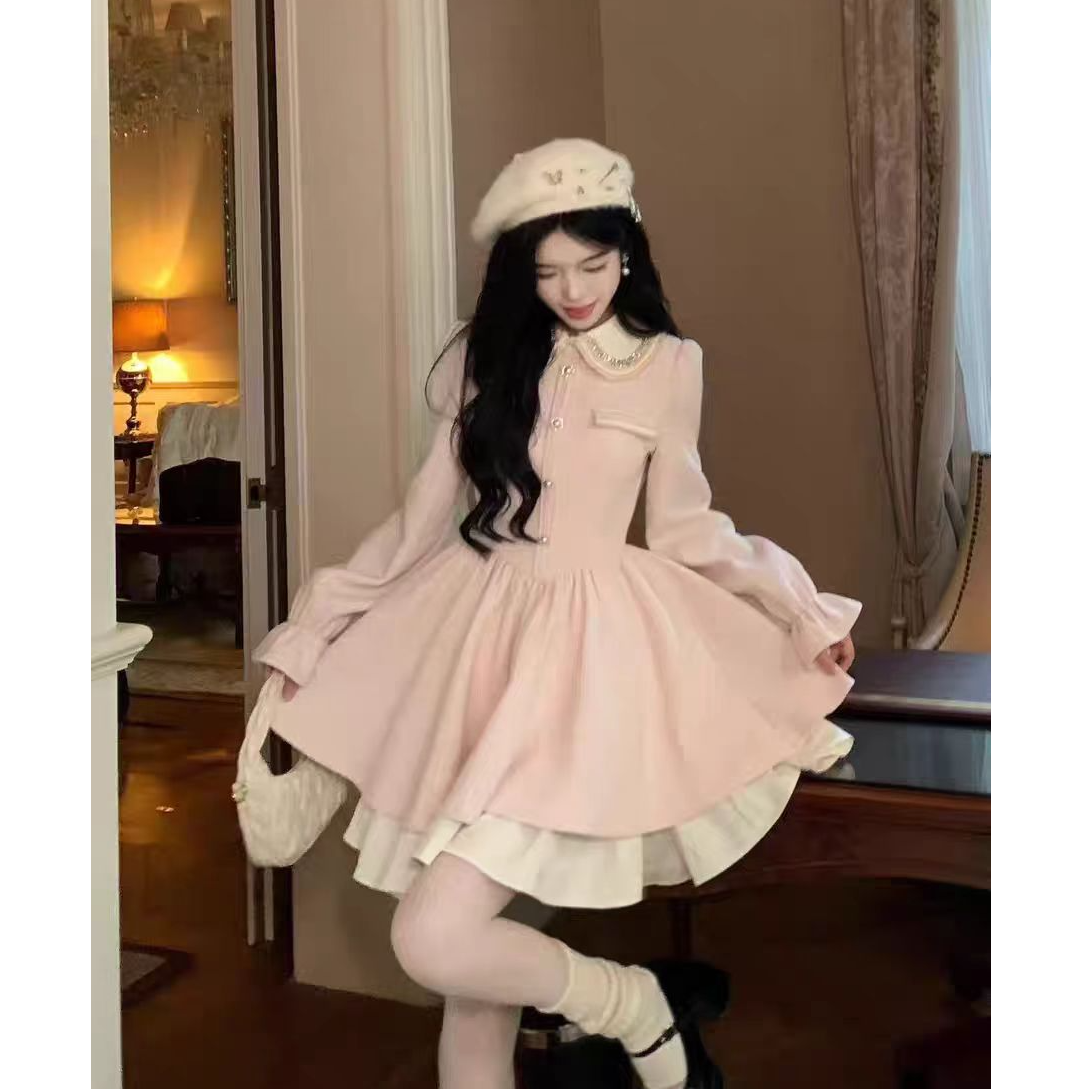 大码A字裙短裙显瘦遮肉短裙秋冬妹妹肚子小香风连衣裙女裙子10604