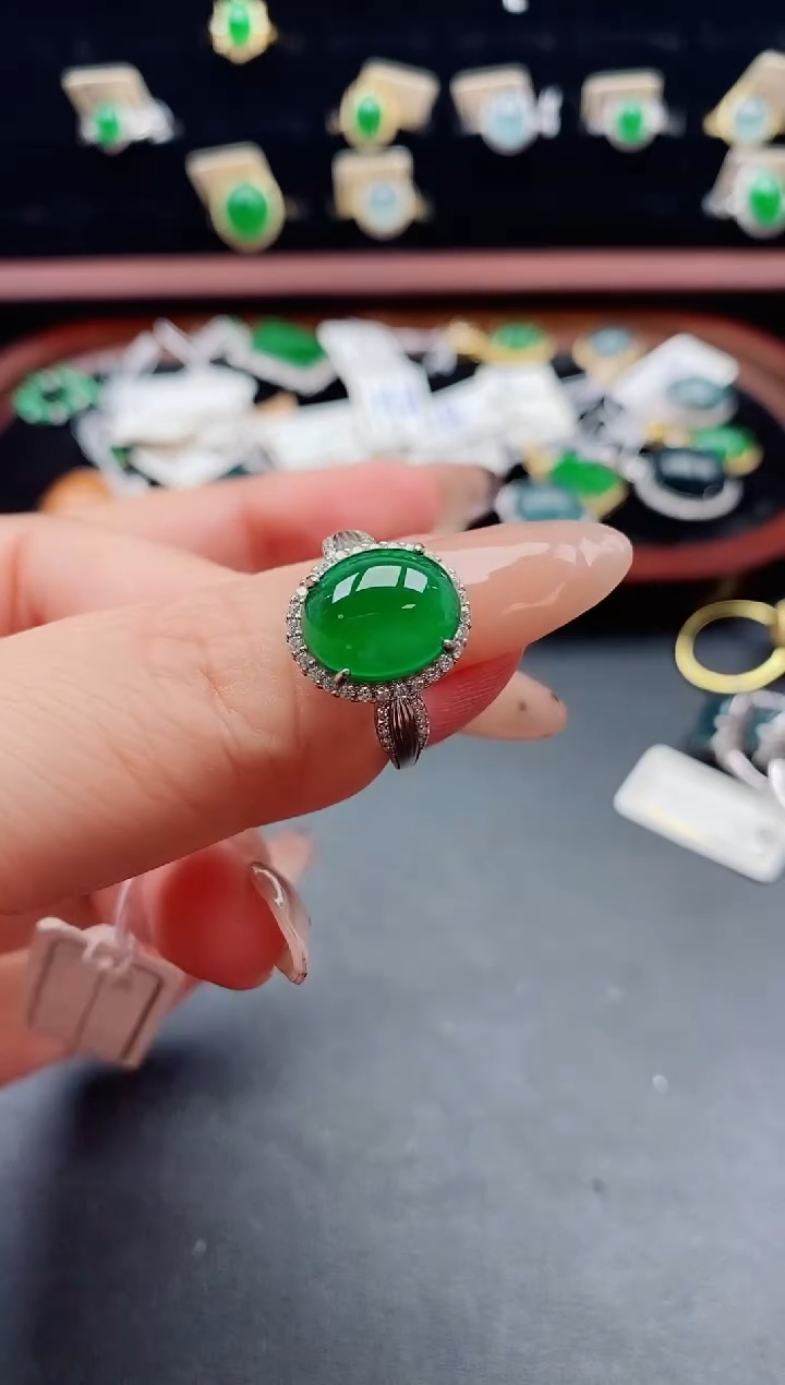 银S925镶嵌戒指翡翠1