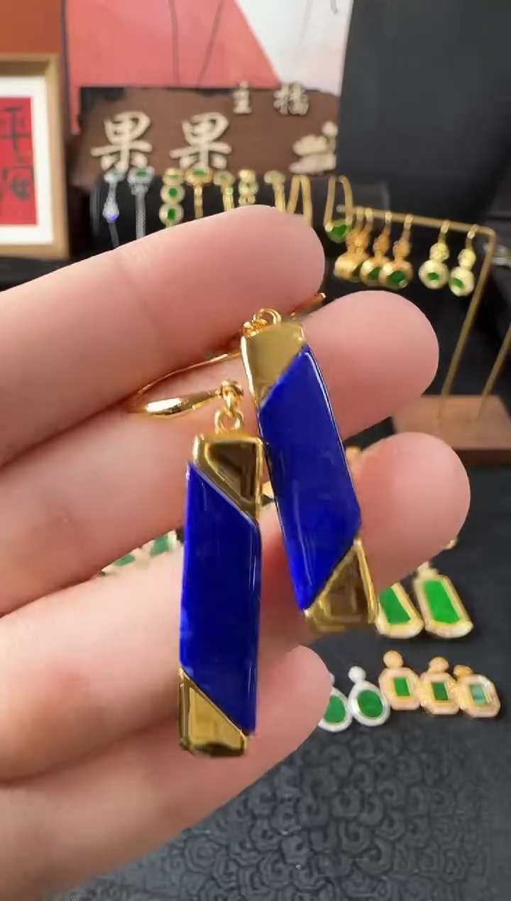 【闪购商品】青金石耳饰银S925镶嵌耳饰