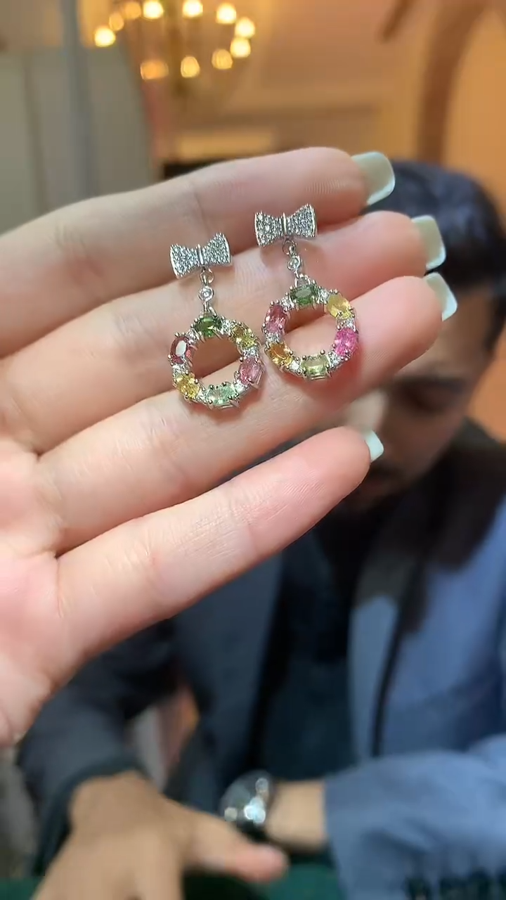 碧玺耳饰银S925镶嵌（宝石世家严选）