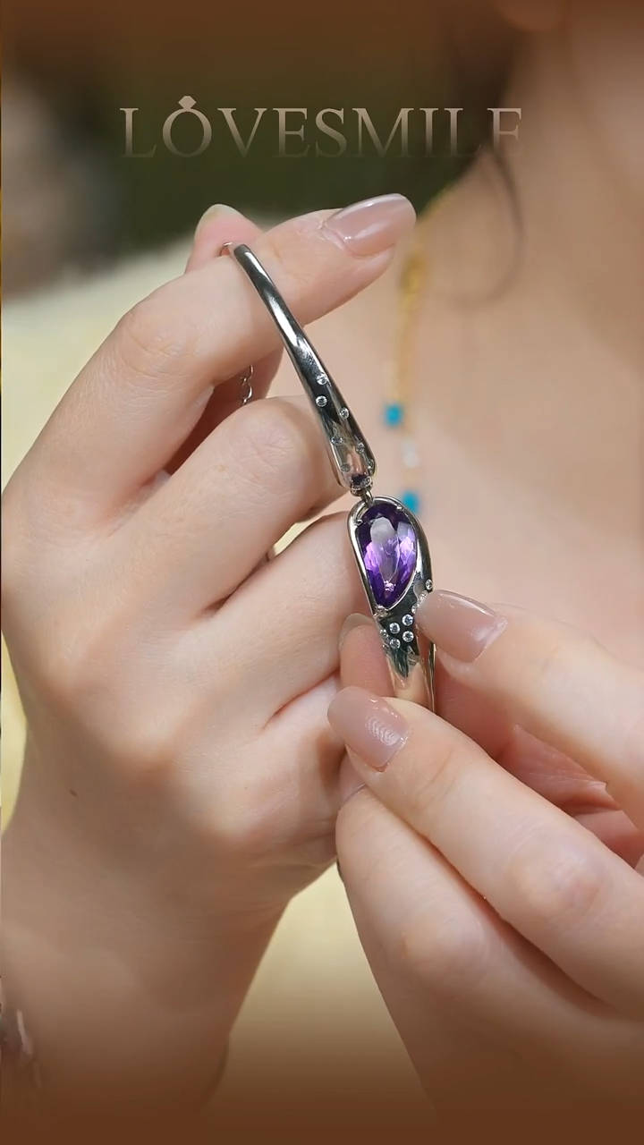 银S925镶嵌手镯紫晶025