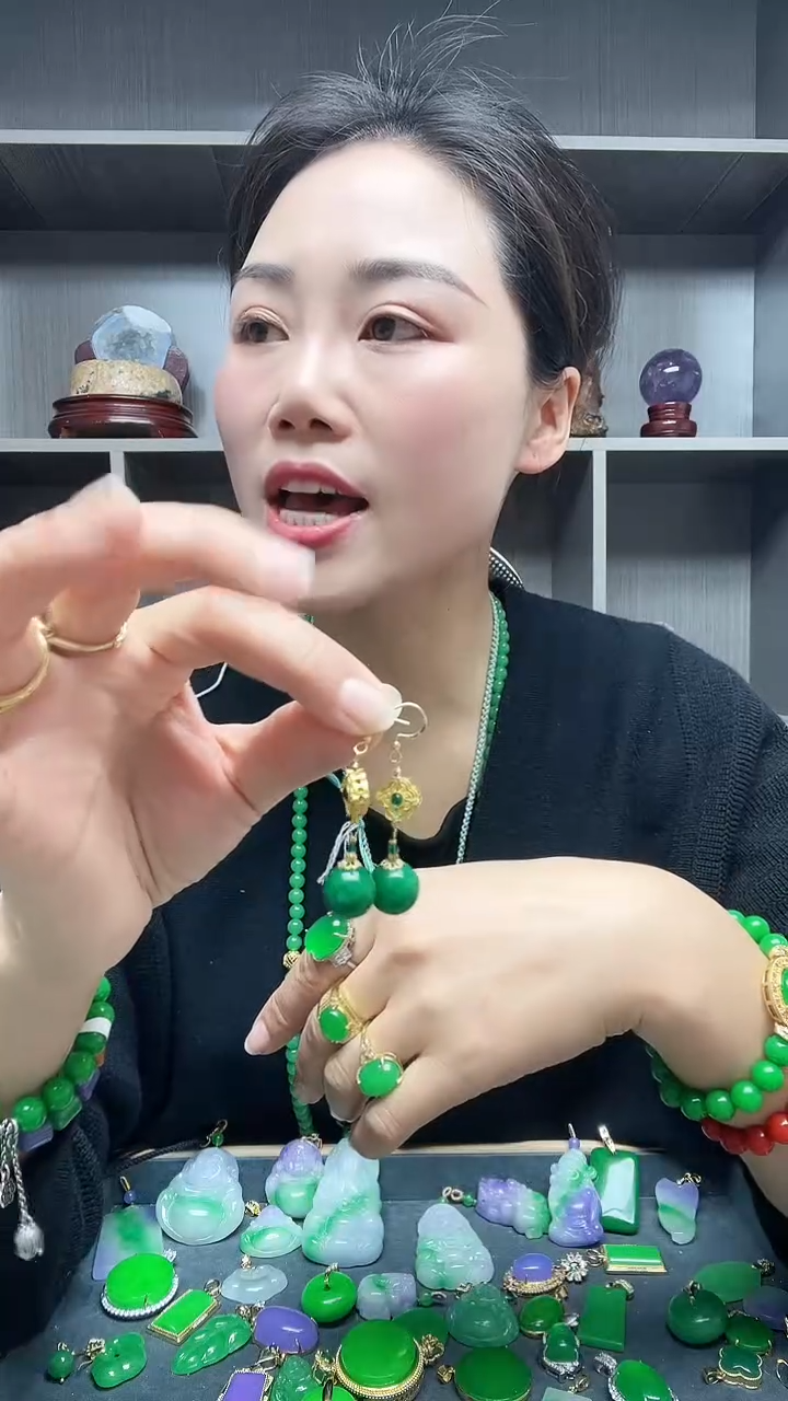 【闪购商品】翡翠耳饰14K金镶嵌耳饰