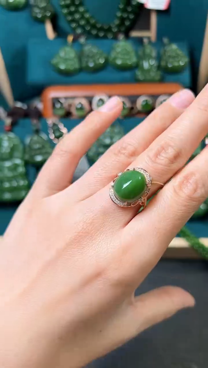 【闪购商品】和田玉（碧玉）戒指银S925镶嵌碧玉