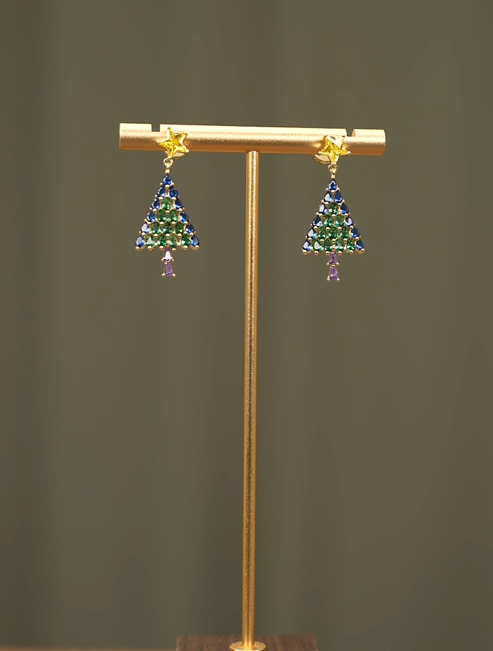 铜合金耳饰 圣诞限定【星河圣诞】蓝绿色彩色个性时尚百搭精致耳饰