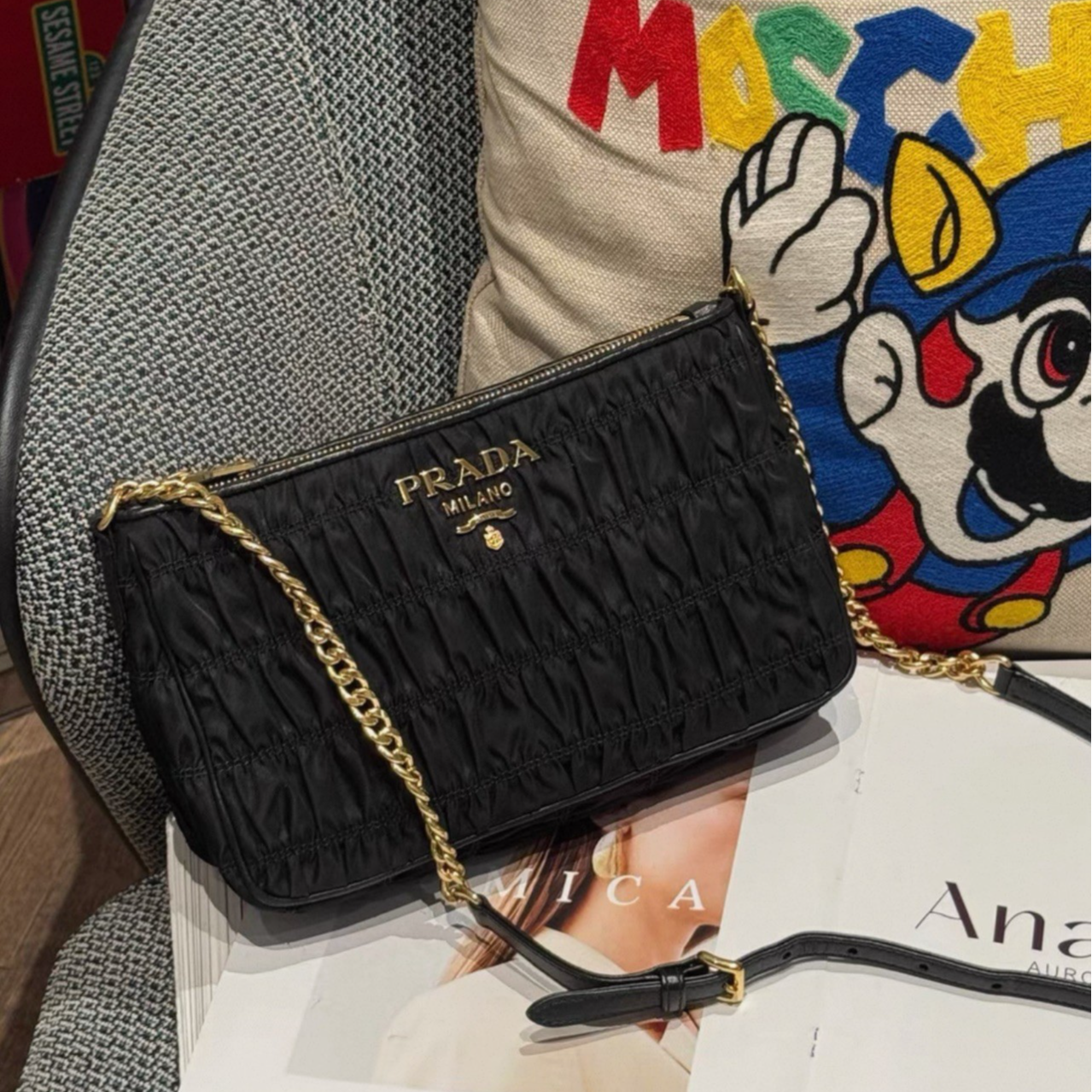 99新 Prada/普拉达 Prada 普拉达 褶皱款链条包