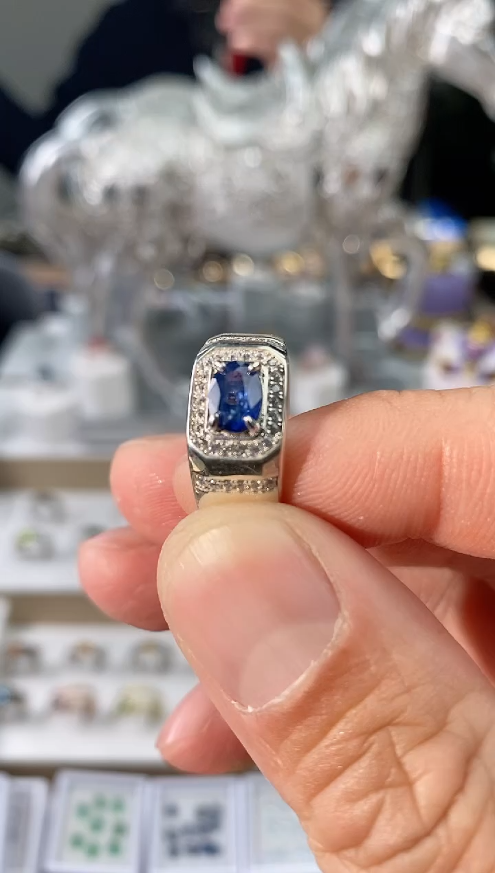 【闪购商品】蓝宝石戒指银S925镶嵌活口戒圈拍下备注身高体重