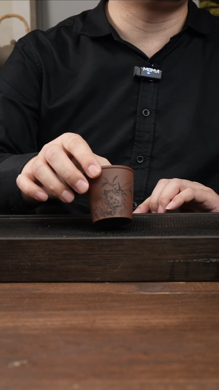 茶杯紫砂紫泥竹子刻绘  新款主人杯 ！  