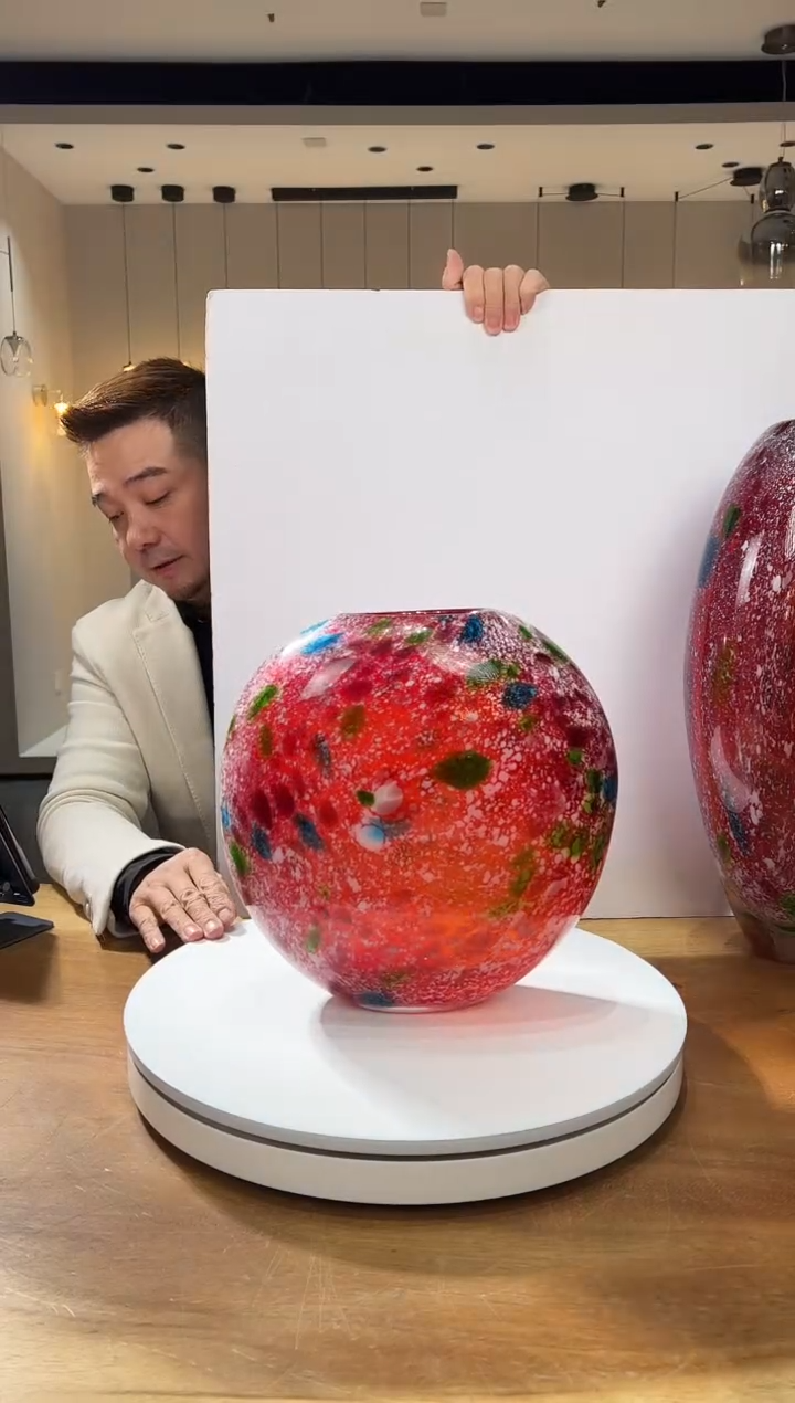 【闪购商品】茶宠矮款金红花器水晶琉璃