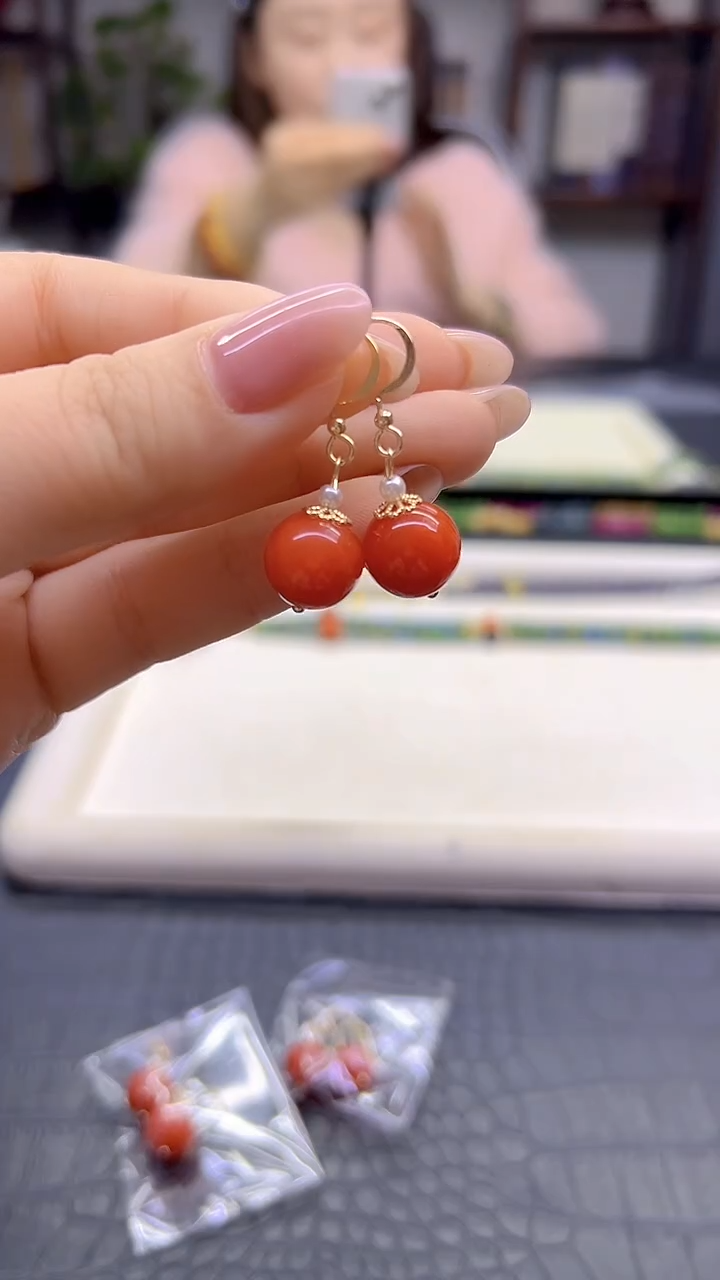 14K金镶嵌翡翠耳饰DIY款E827