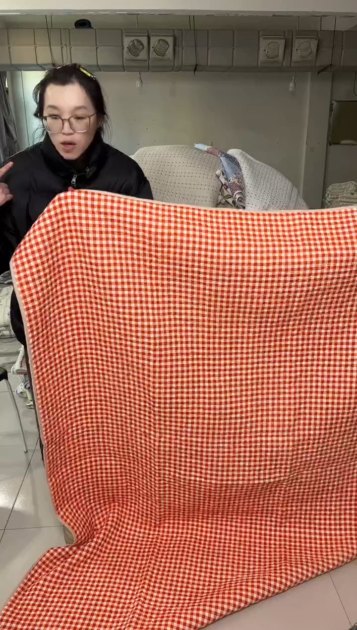 棉135*200橘红格子