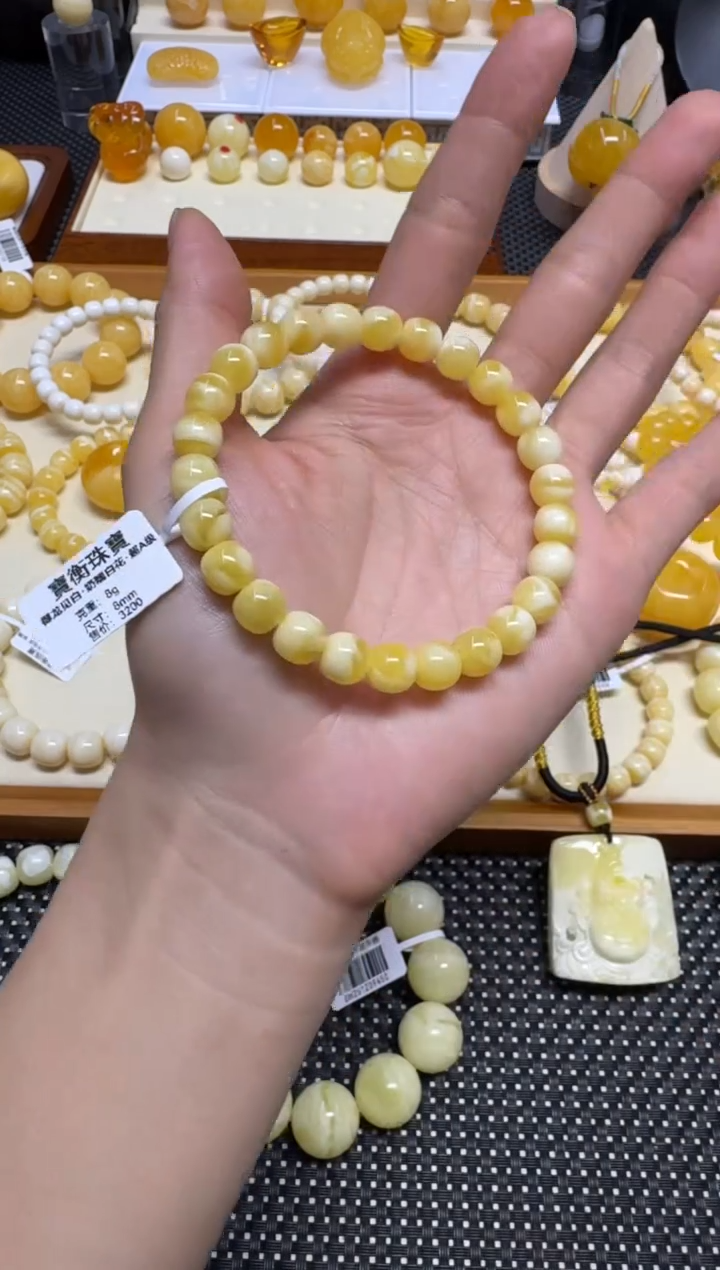 裸石琥珀未镶嵌宝衡   金白   8mm