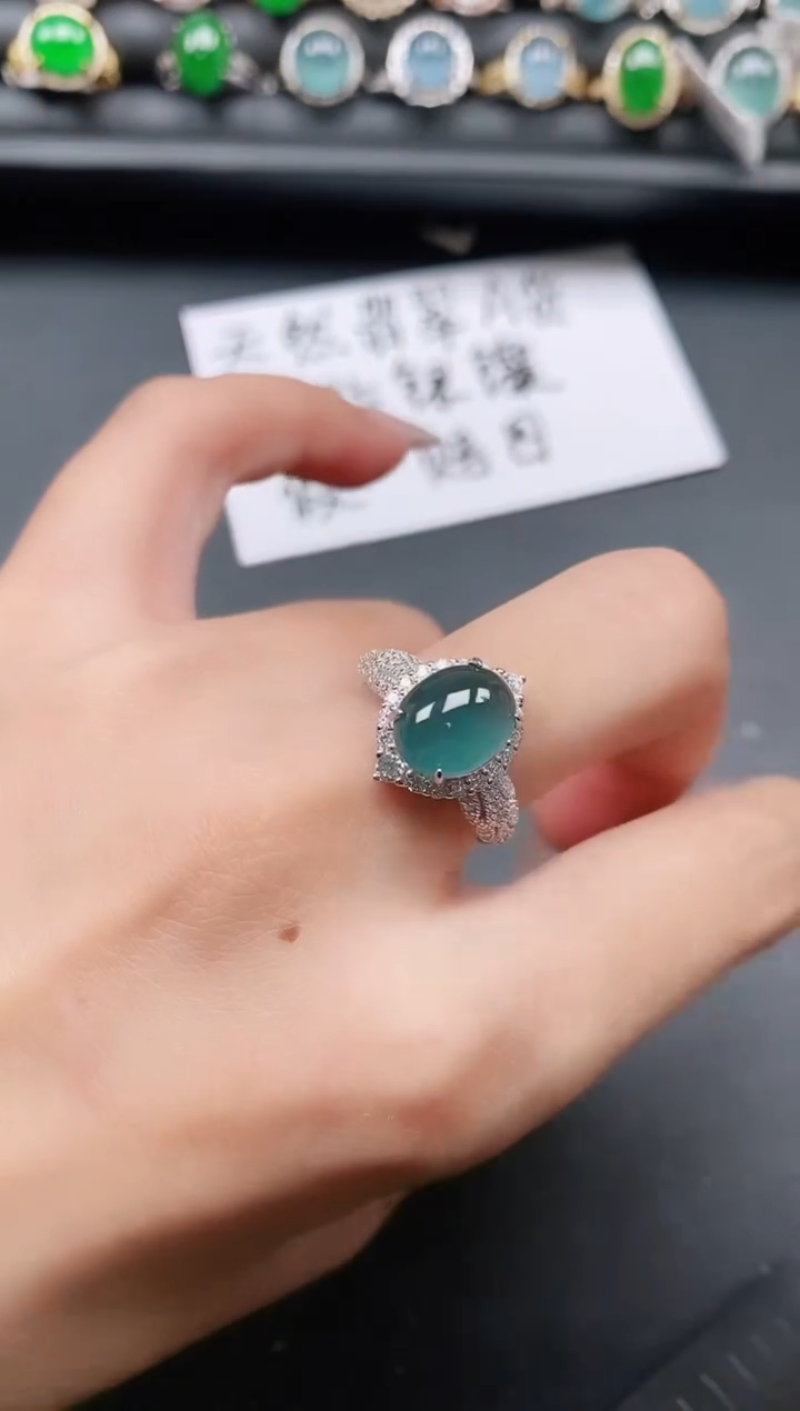 翡翠戒指银S925镶嵌1111