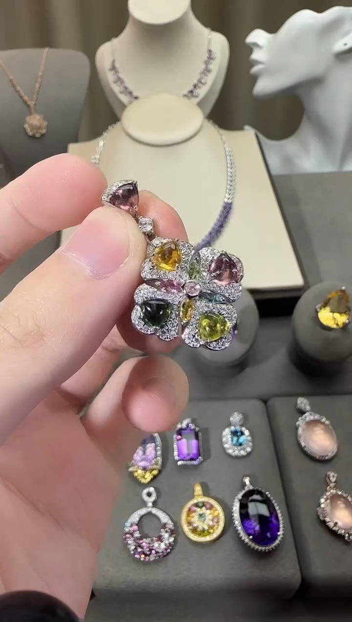 颈饰银S925镶嵌碧玺6mm吊坠糖塔设计款多样性发一