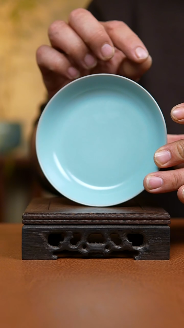 盘仿古天青纯手工圆洗瑕