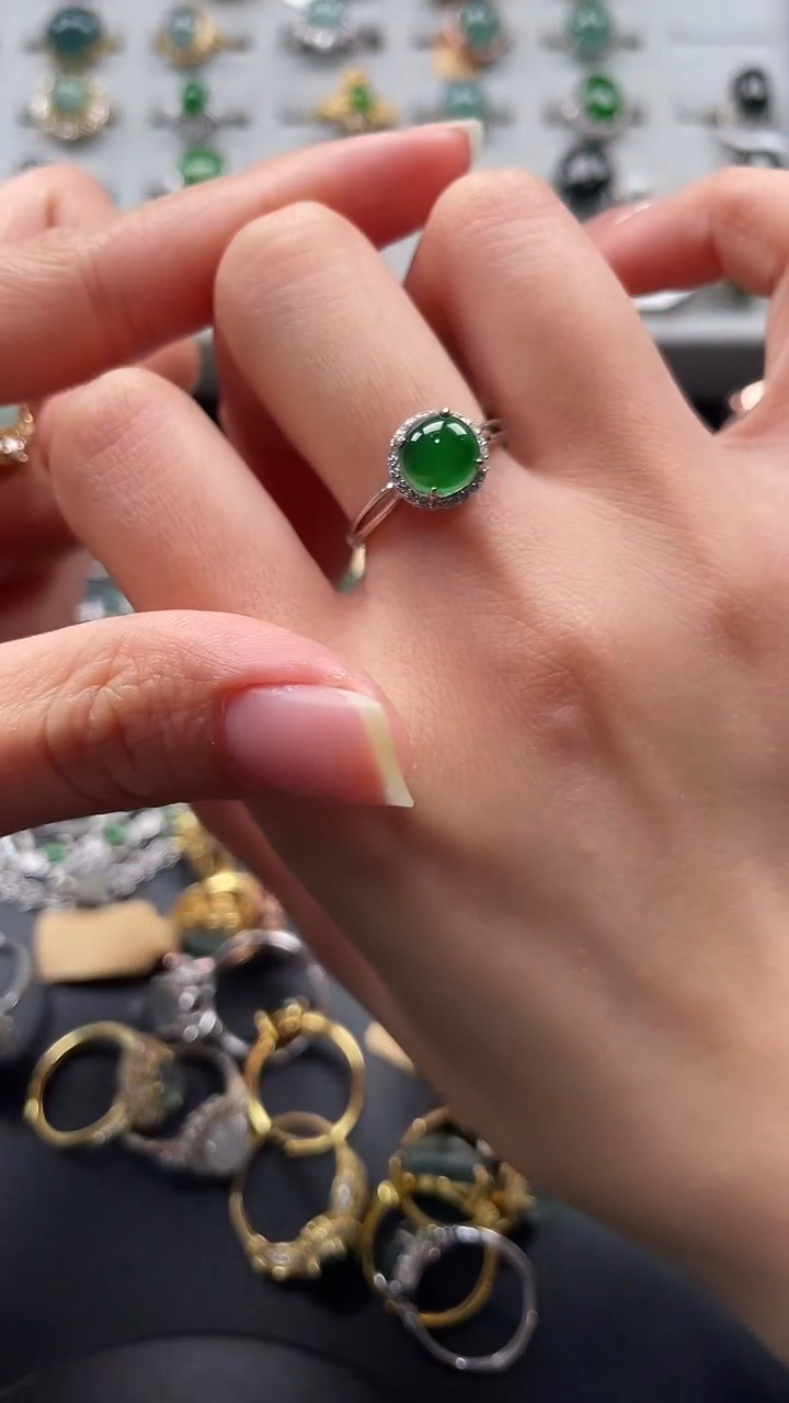 【闪购商品】翡翠戒指银S925镶嵌453543