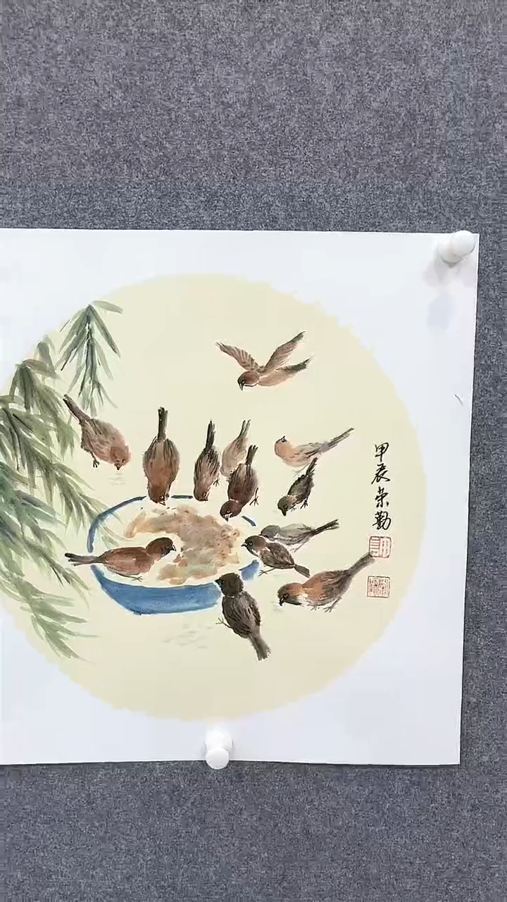 【闪购商品】国画许老师写意花鸟《五谷丰登》50X50卡纸