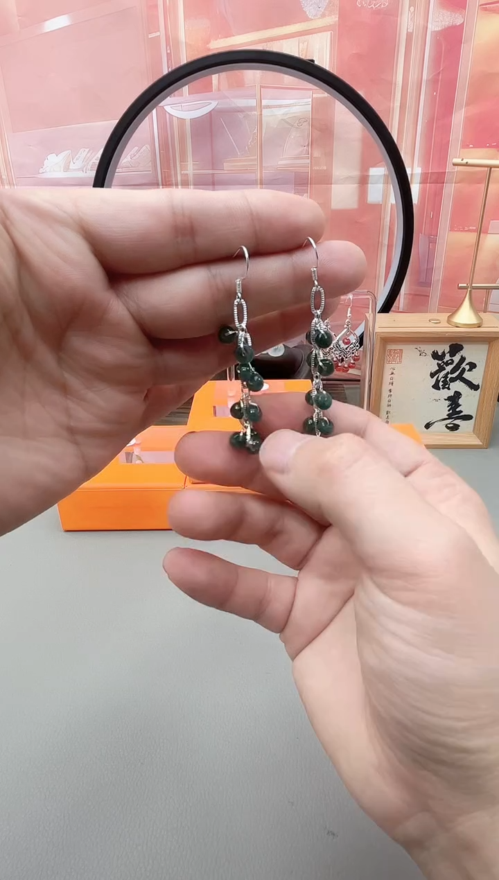 银S925镶嵌翡翠耳饰c901