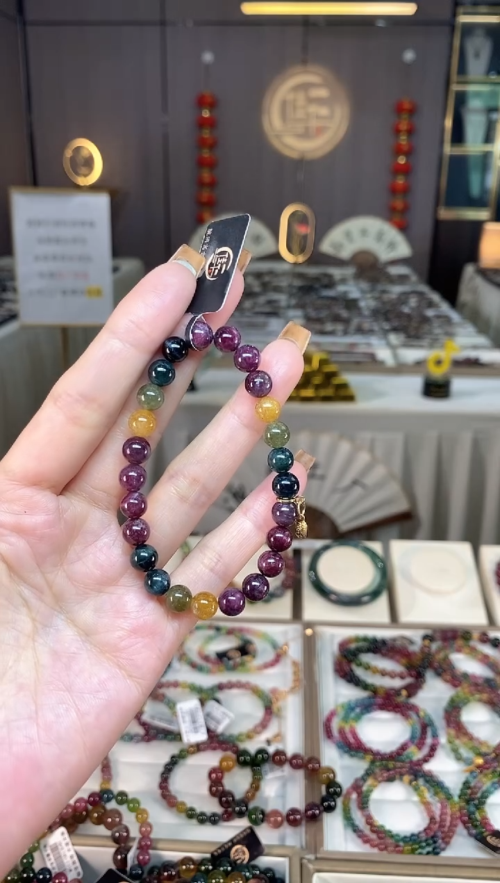 未镶嵌老矿碧玺色标彩虹单圈手串7mm+碧玺dan多样性发货一条