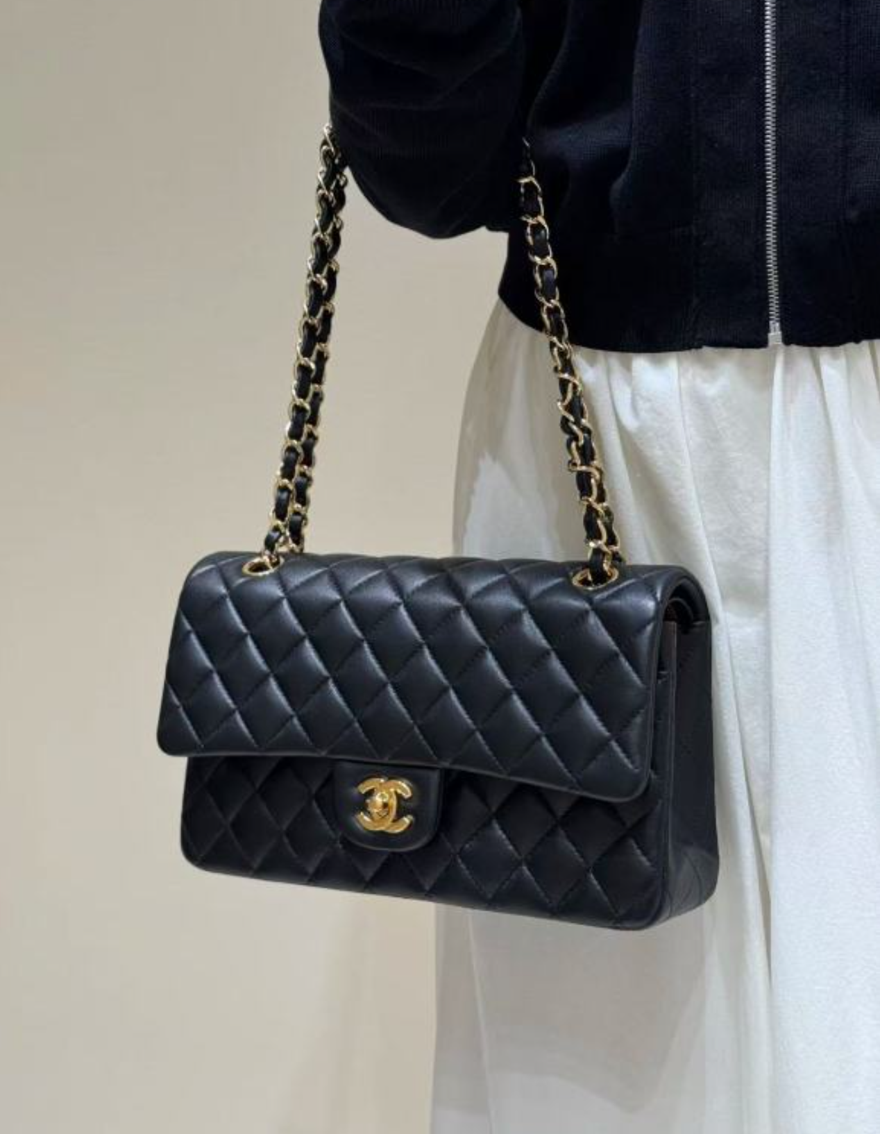 95新 Chanel/香奈儿 黑金CF Jumbo链条包 底长30 27开 带卡册毛毡