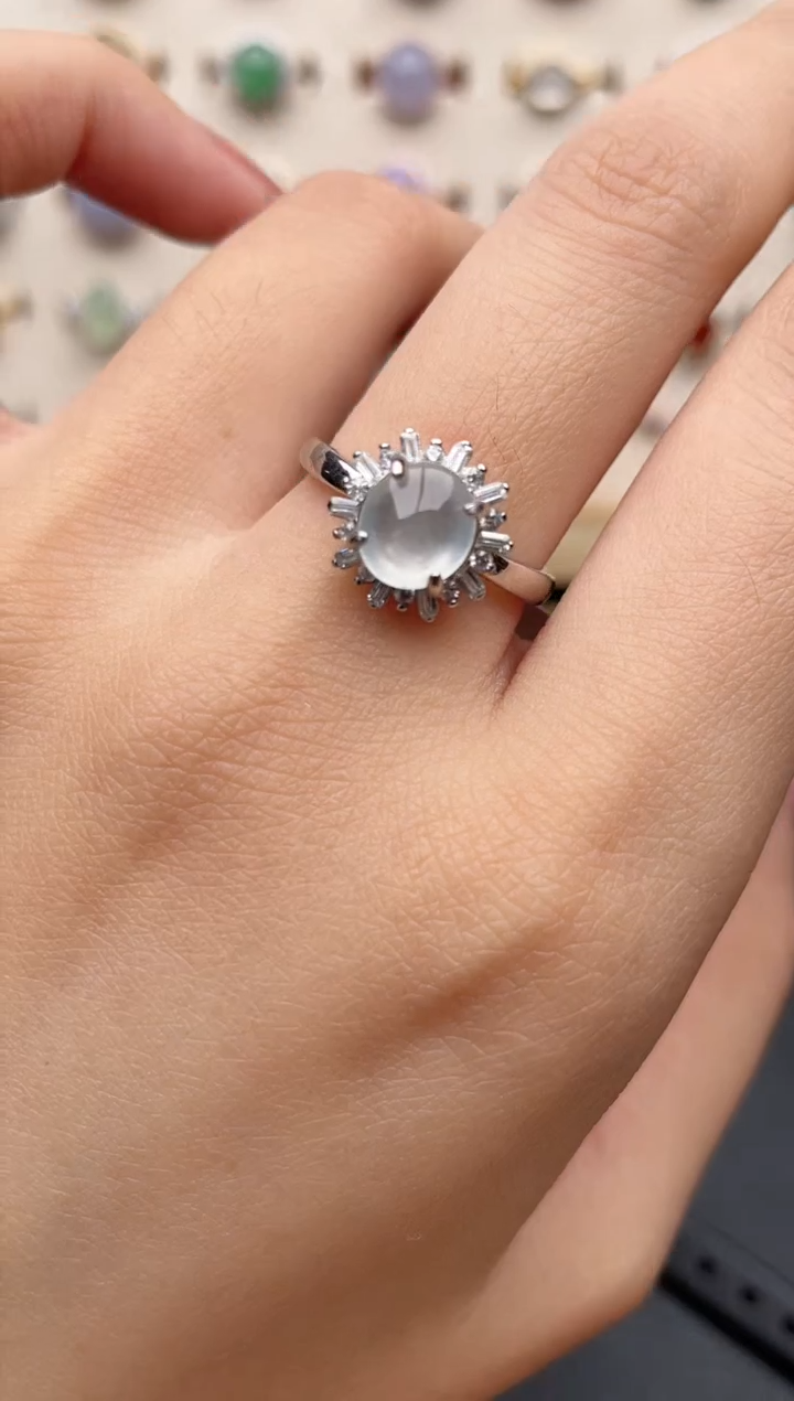 【闪购商品】翡翠戒指银S925镶嵌一物一证一礼盒