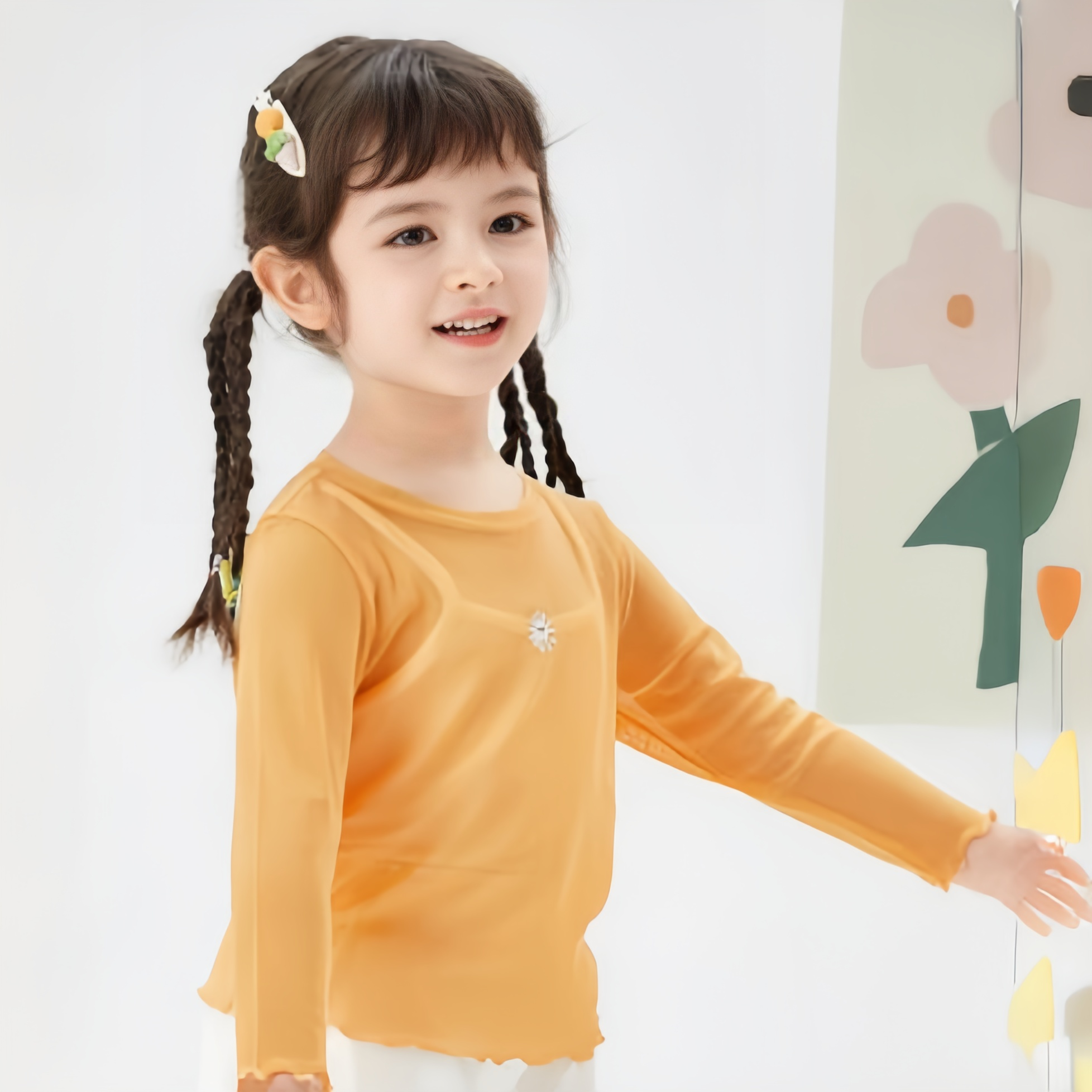 【清仓】90-150码巴家儿童T恤女宝宝春夏泫雅风透气网纱长袖打底衫