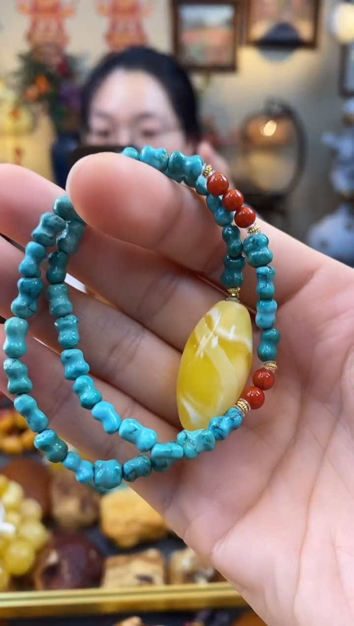 未镶嵌绿松石手串手串双圈
