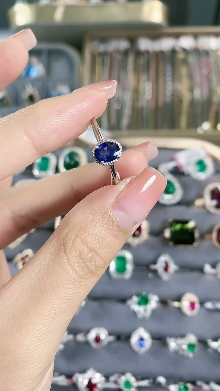 【闪购商品】蓝宝石戒指银S925镶嵌S925银镶蓝宝石戒指
