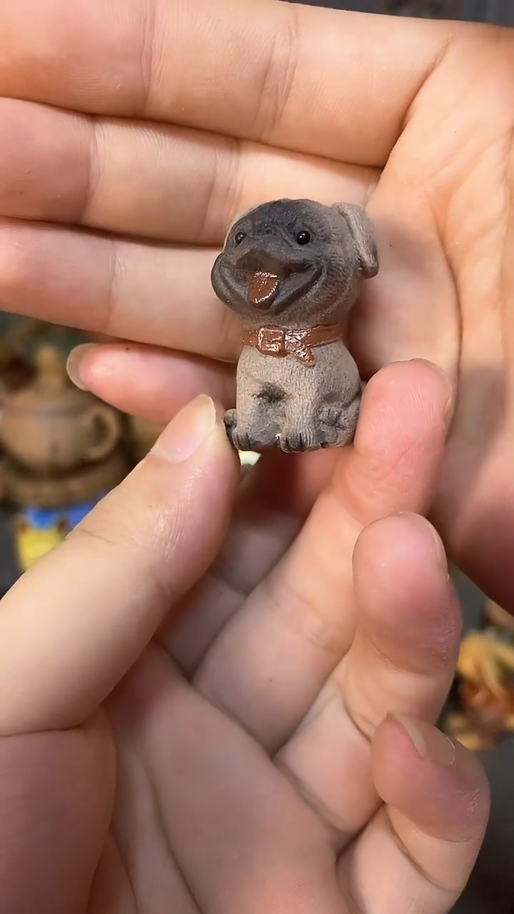 紫砂1紫砂作品迷你八哥犬