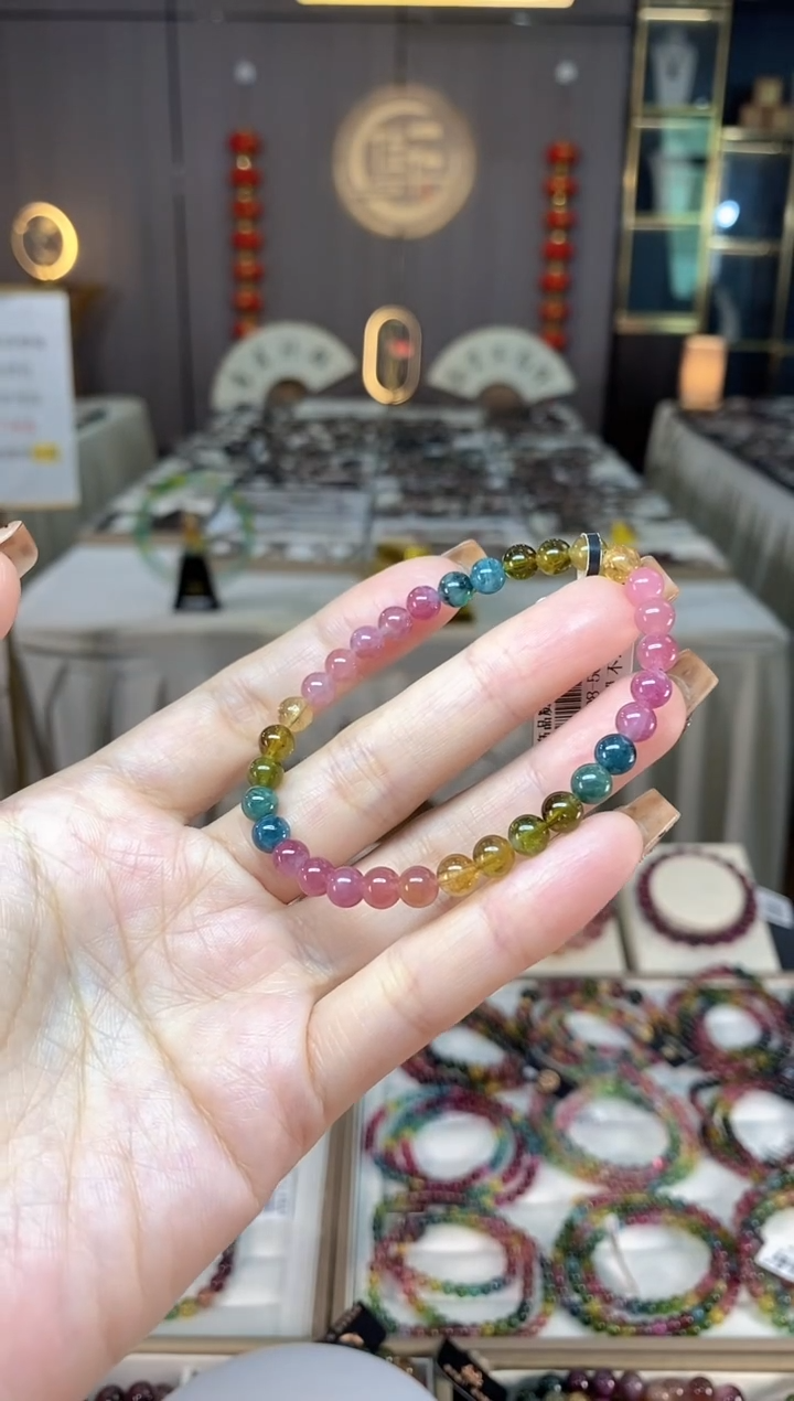 未镶嵌老矿碧玺彩虹单圈手串5mm+碧玺dan多样性发货一条