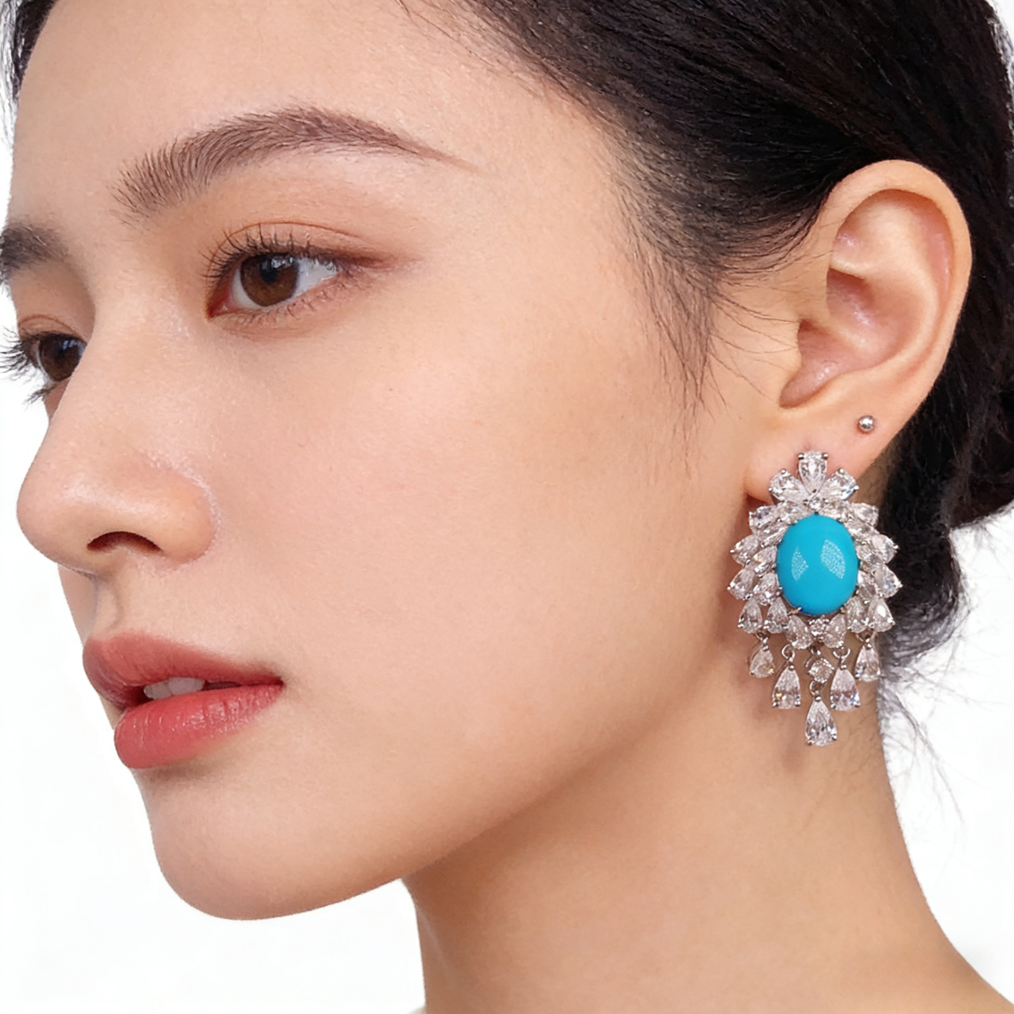 天然原矿绿松石耳钉设计师款