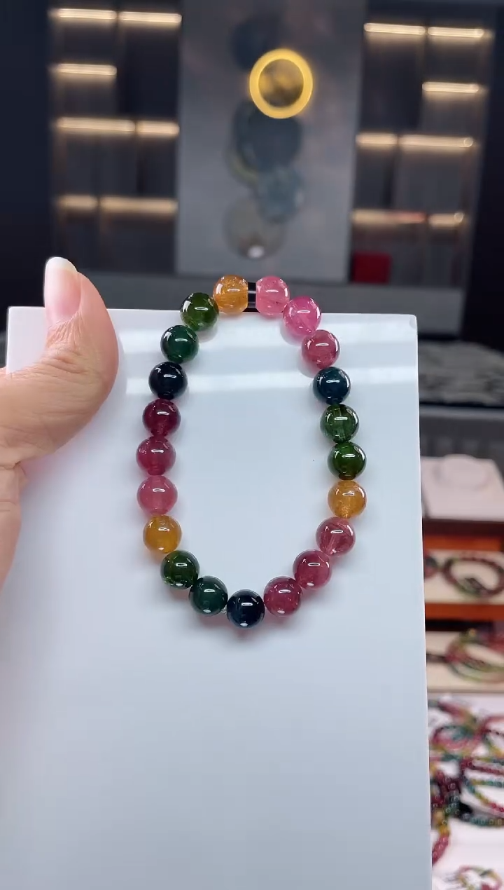 未镶嵌老矿碧玺彩虹单圈手串9mm+碧玺（多样性发一条）Q