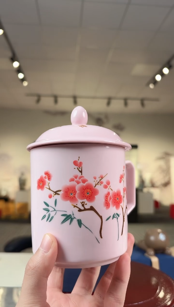 杯子陶瓷红稀翠竹红梅办公杯+礼盒