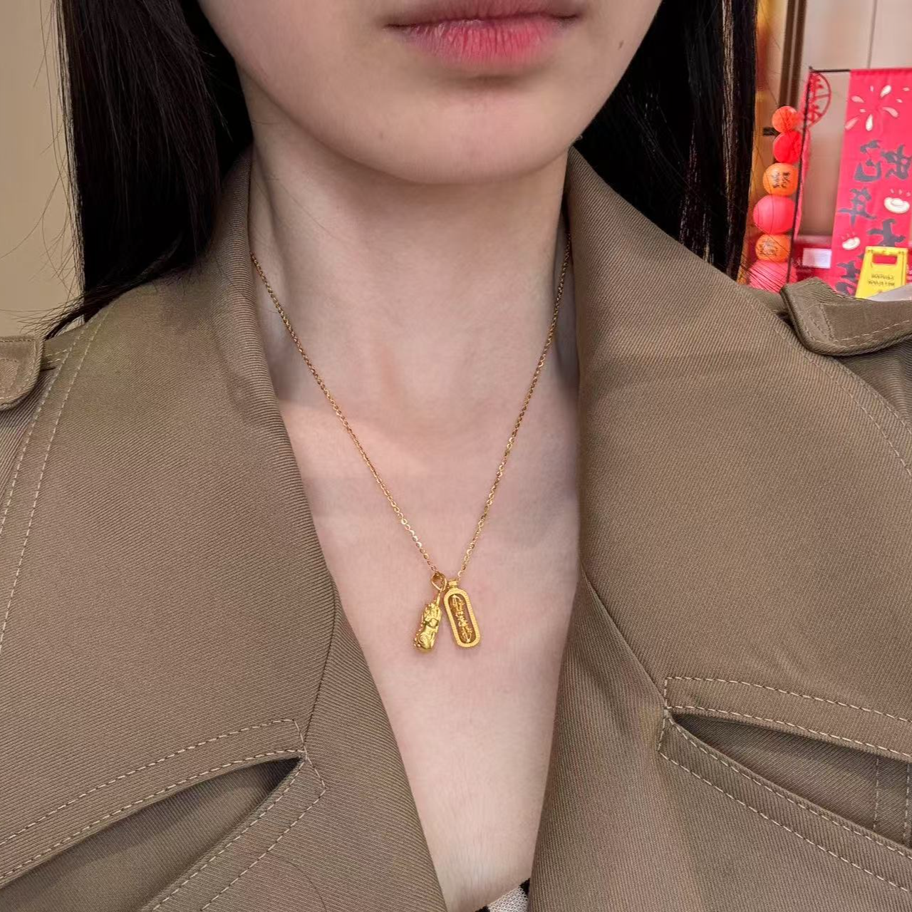 足金5G金金刚杵吊坠 热门款黄金套链金刚貔貅降魔杵项链简约百搭